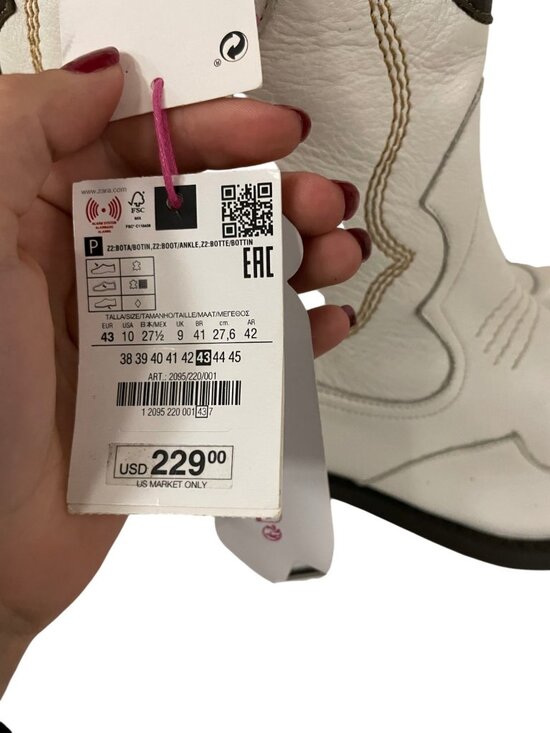 Zara x Barbie Mens Leather Cowboy Boots western EU 43 US 10 White 2095/220 NWOB main image 8
